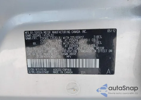 2012 Toyota Rav4 from USA, damaged, VIN 2T3BF4DV9CW221195